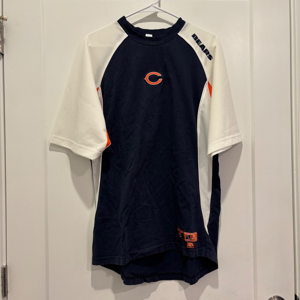 NFL Team Apparel Chicago Bears Mens Navy Blue White Raglan Short Sleeve Shirt